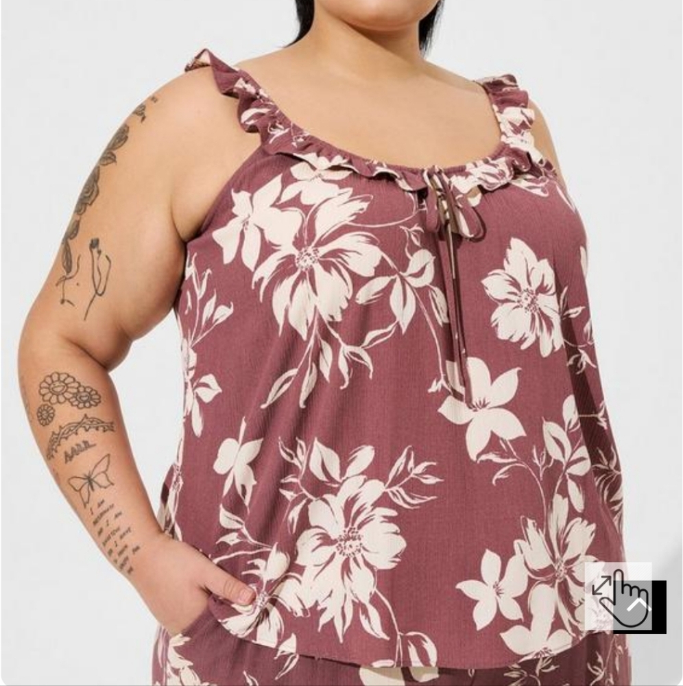 Torrid- Floral Mauve Top with ruffle straps